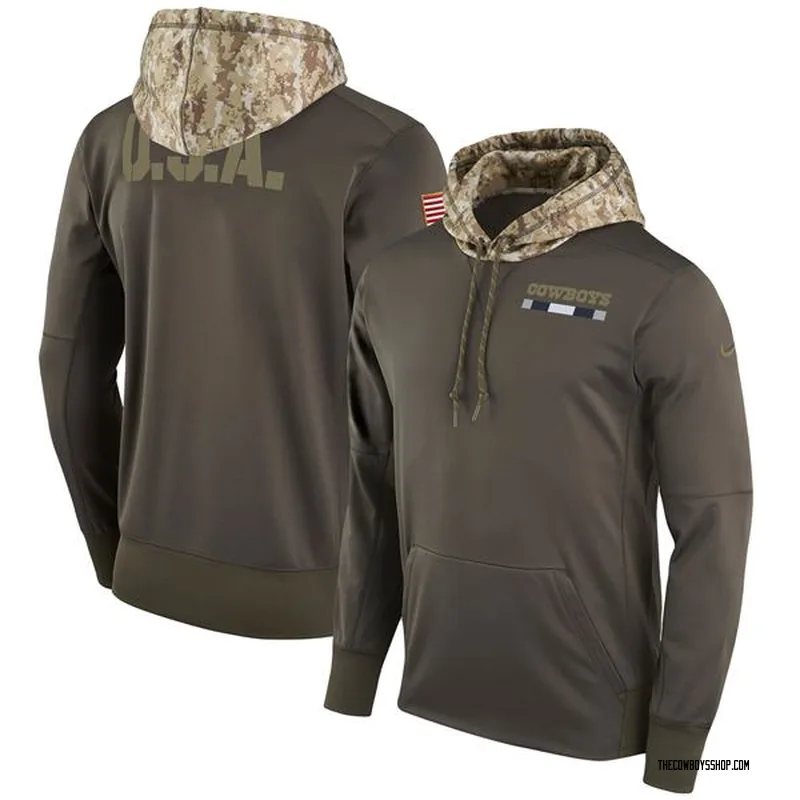 men's dallas cowboys olive 2018 salute to service sideline therma performance pullover hoodie